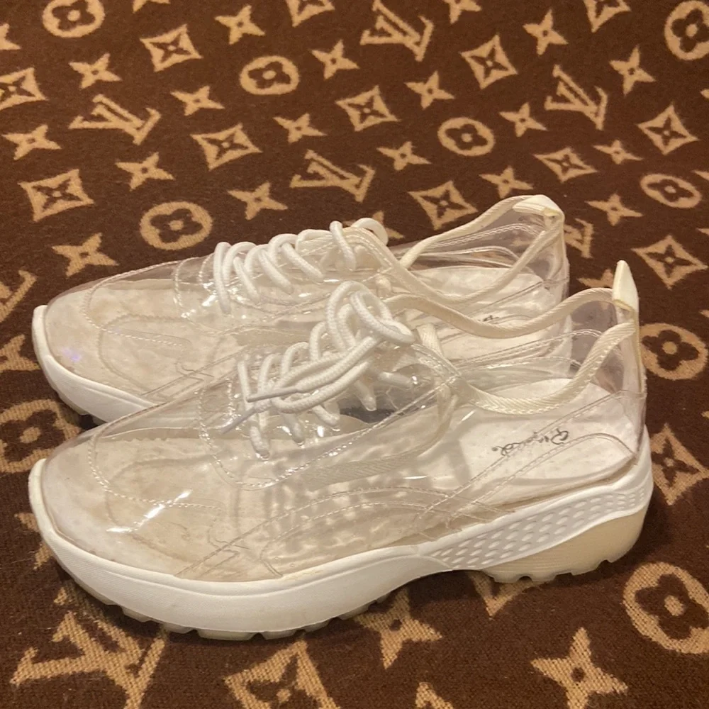 Clear PVC White Womans Sneakers - Picture 3 of 8
